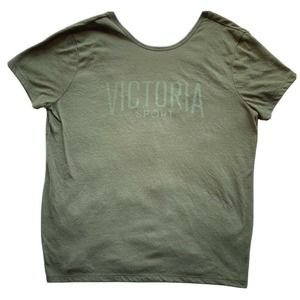 Victoria Sport T Shirt Sz L Scoop Back Green Short Sleeve Logo Workout Yoga